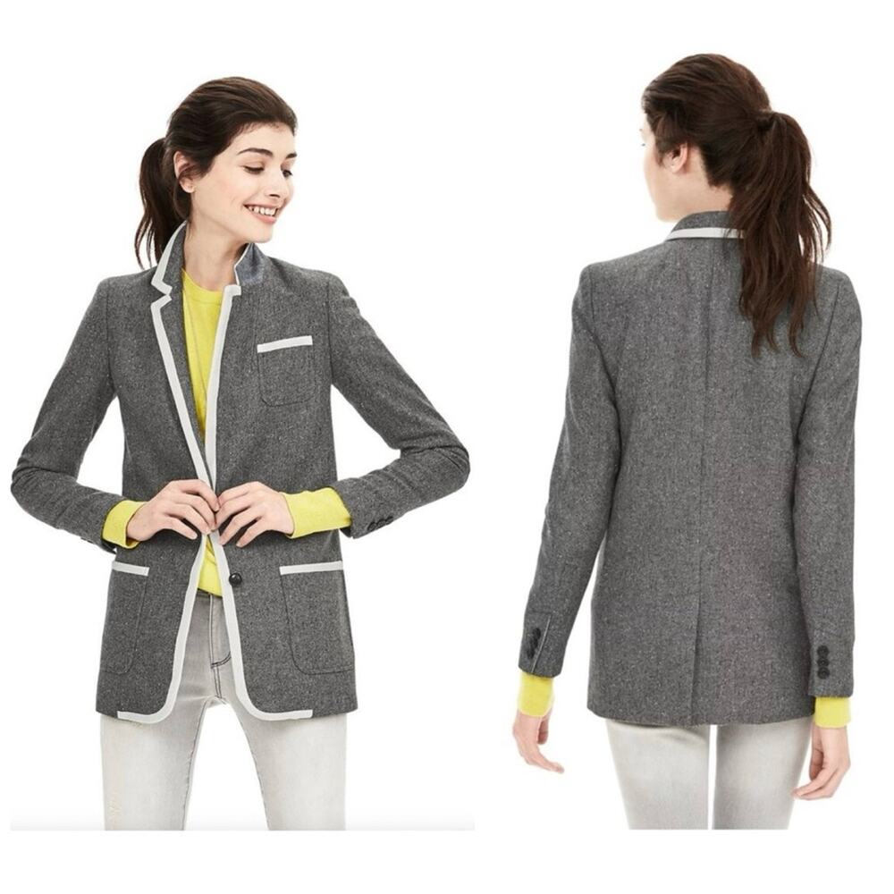 NEW Banana Republic Wool Blend Hack ing Jacket in Piped Grey - Size 8